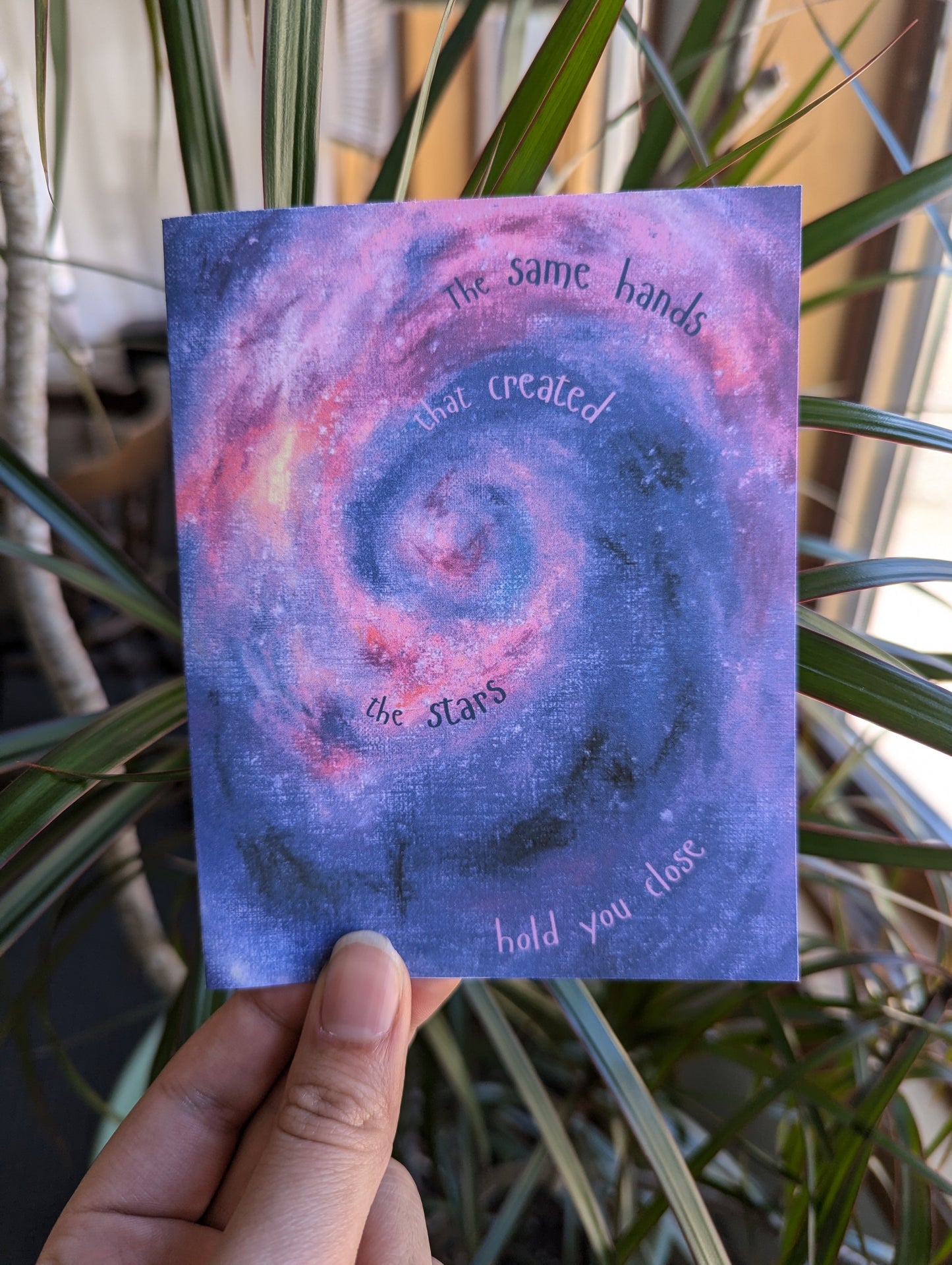 Christian Encouragement Card – Held by the Creator