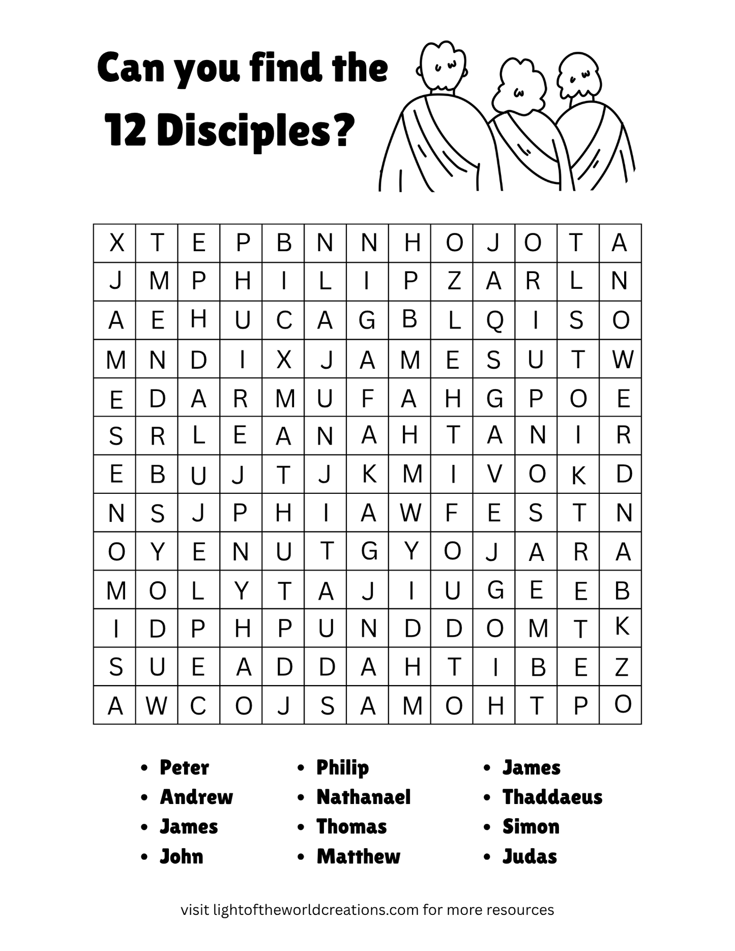 12 Disciples Word Search Free Printable | Bible Activity for Kids & Adults