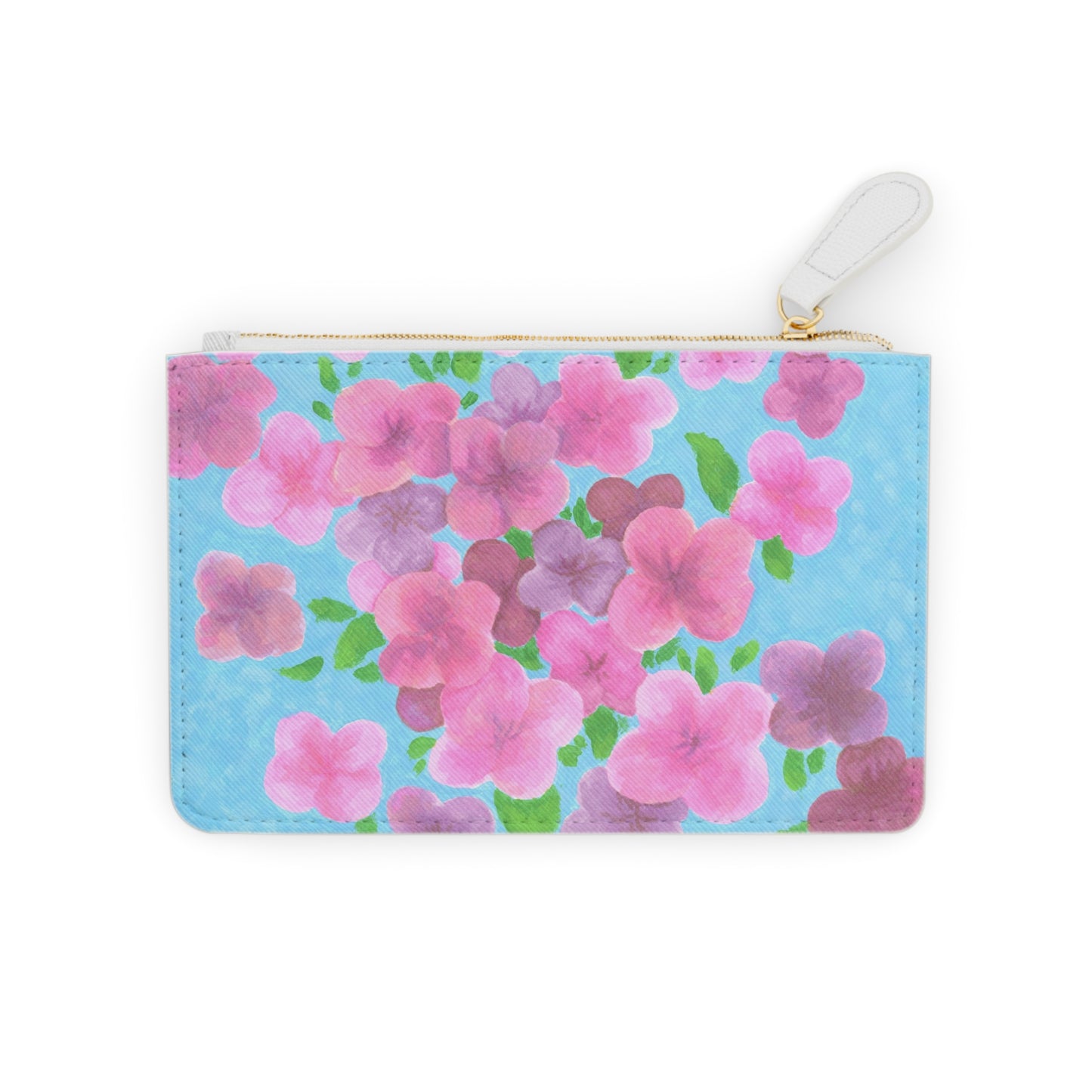 Mini Clutch Bag - Pink and Purple Floral with Green Leaves