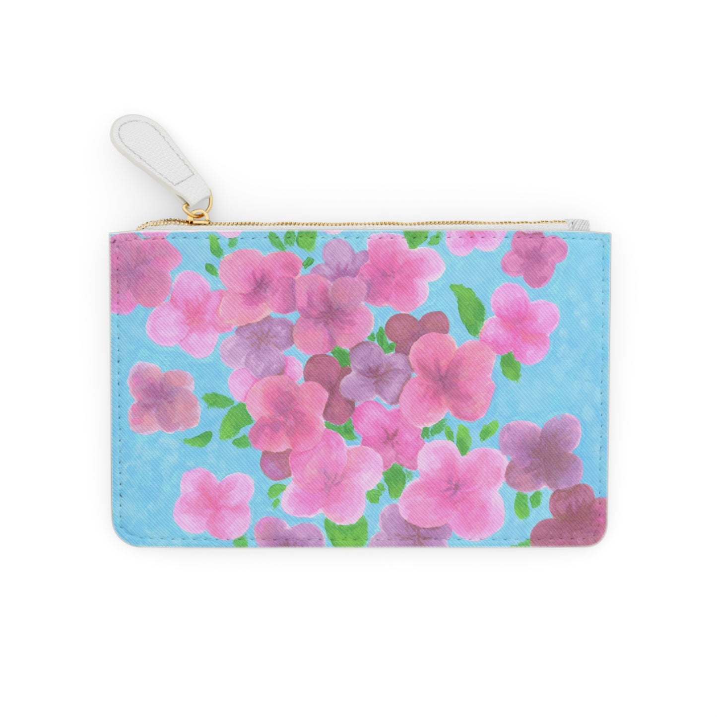 Mini Clutch Bag - Pink and Purple Floral with Green Leaves