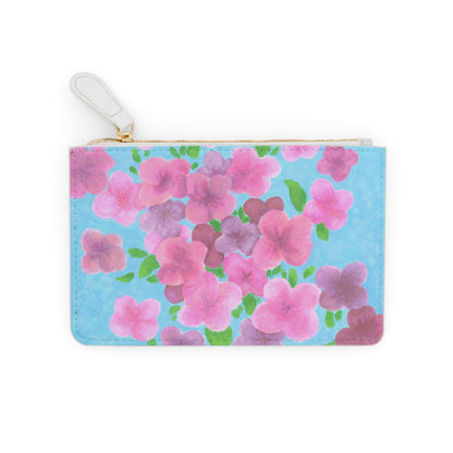 Mini Clutch Bag - Pink and Purple Floral with Green Leaves