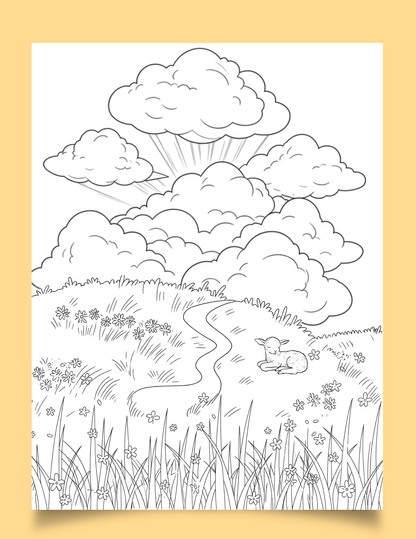 Wildflower and Cloud Printable Coloring Page - Set of 3 for All Ages
