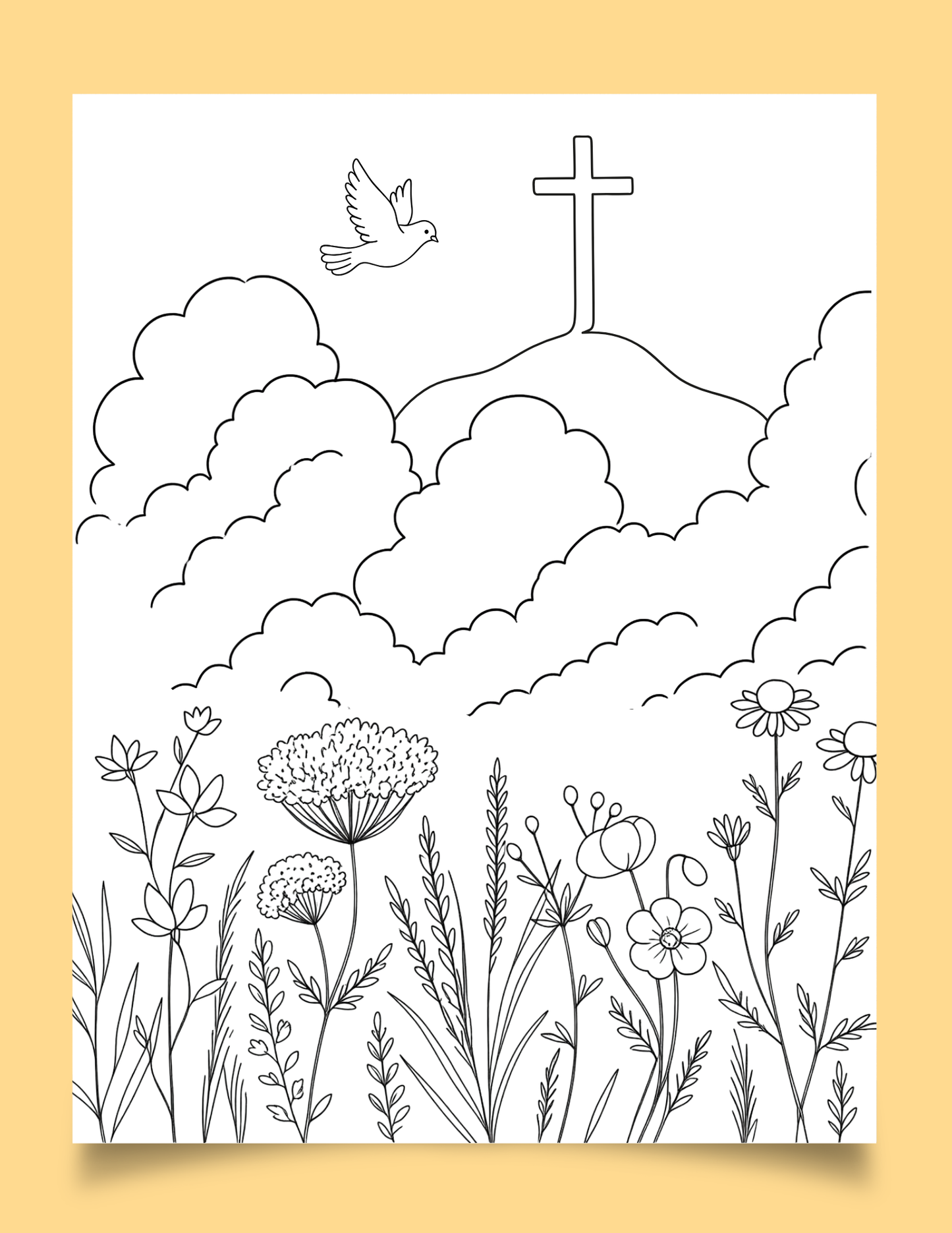 Wildflower and Cloud Printable Coloring Page - Set of 3 for All Ages