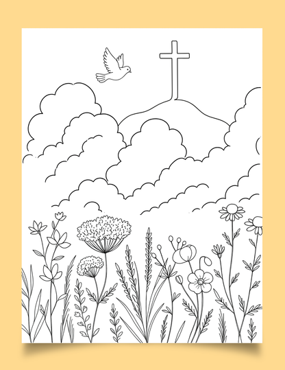 Wildflower and Cloud Printable Coloring Page - Set of 3 for All Ages