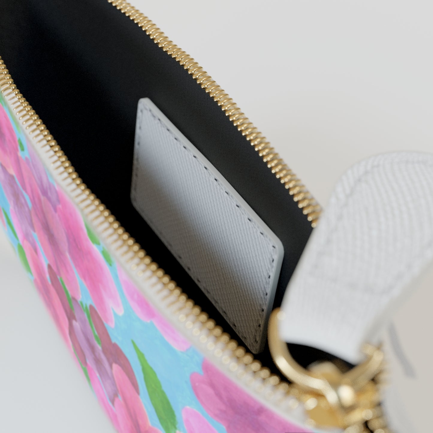 Mini Clutch Bag - Pink and Purple Floral with Green Leaves