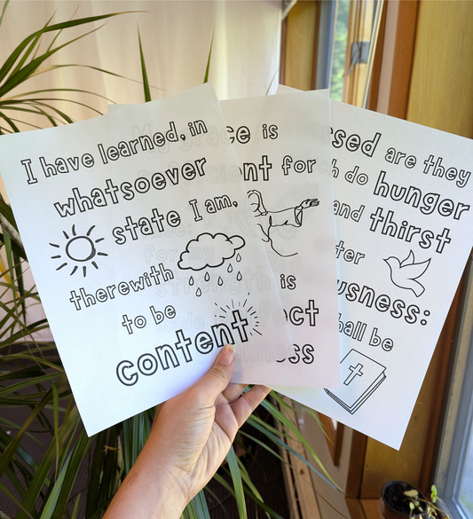 3 Christian Contentment Coloring Pages | Printable Bible Activity