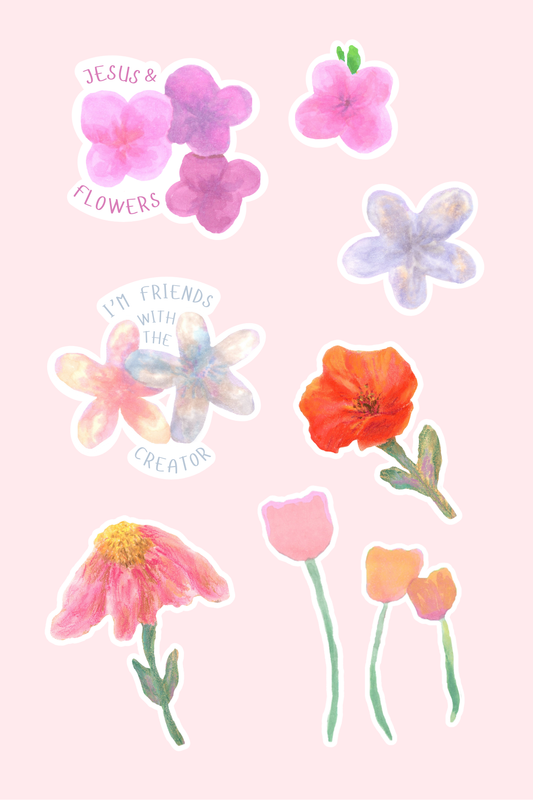 🌼Faith & Flowers Printable Vinyl Sticker Set | Christian Floral Stickers for Journals, Gifts & Decor