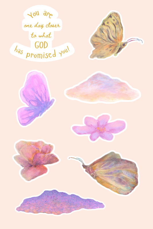 Christian Inspirational Sticker Set | Dreams Into Promises Faith Stickers | Butterfly, Flower & Cloud for Journal, Gifts & Decor