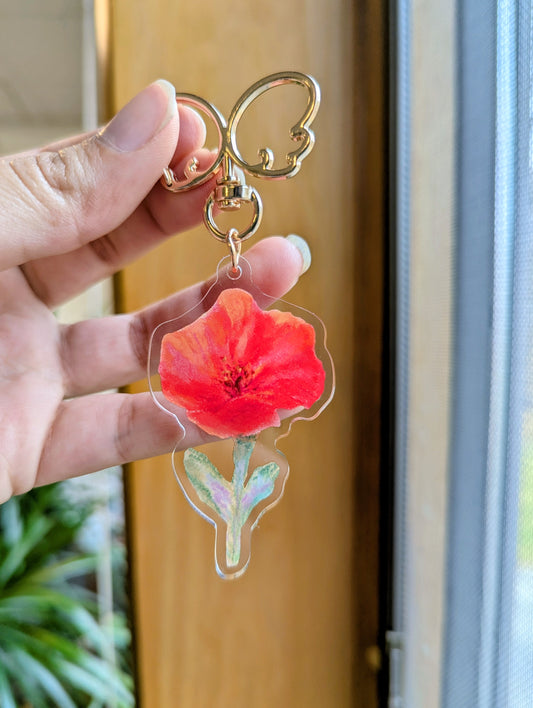 Acrylic Keychain - Poppy Flower
