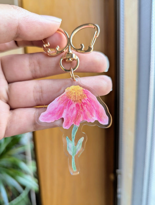 Acrylic Keychain - Pink Daisy Flower