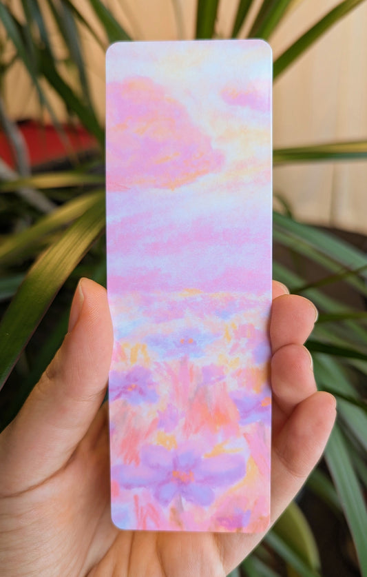 Pink and Purple Wildflower Field with Clouds Bookmark