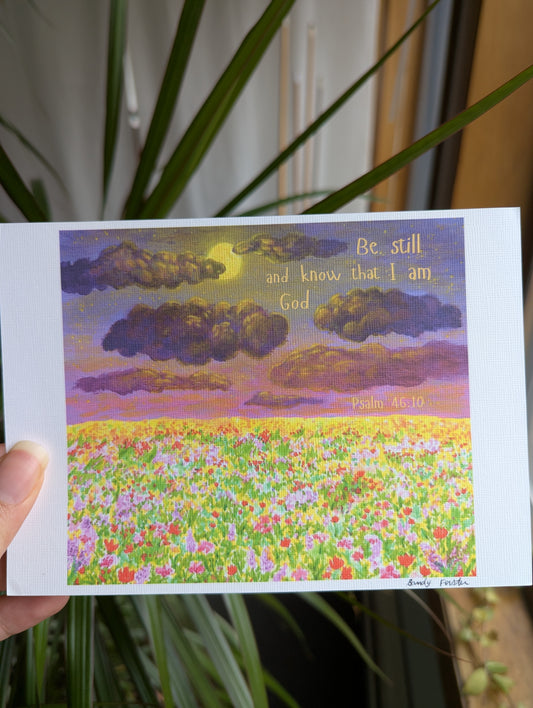 Moonlit Meadow – Wildflower Field Art Print with Night Sky