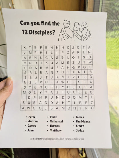 12 Disciples Word Search Free Printable | Bible Activity for Kids & Adults
