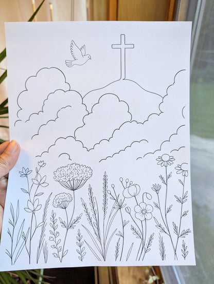 Wildflower and Cloud Printable Coloring Page - Set of 3 for All Ages