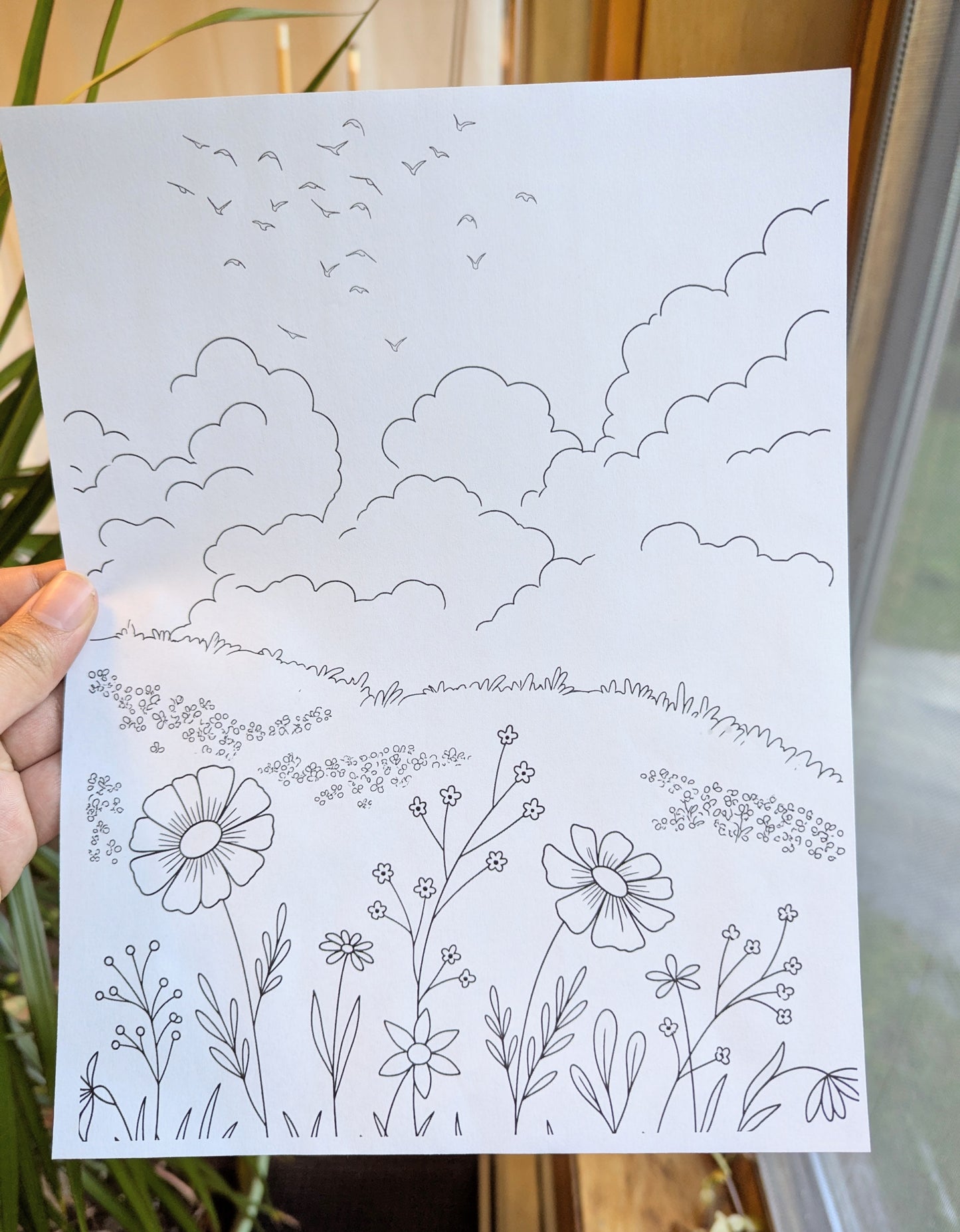 Wildflower and Cloud Printable Coloring Page - Set of 3 for All Ages