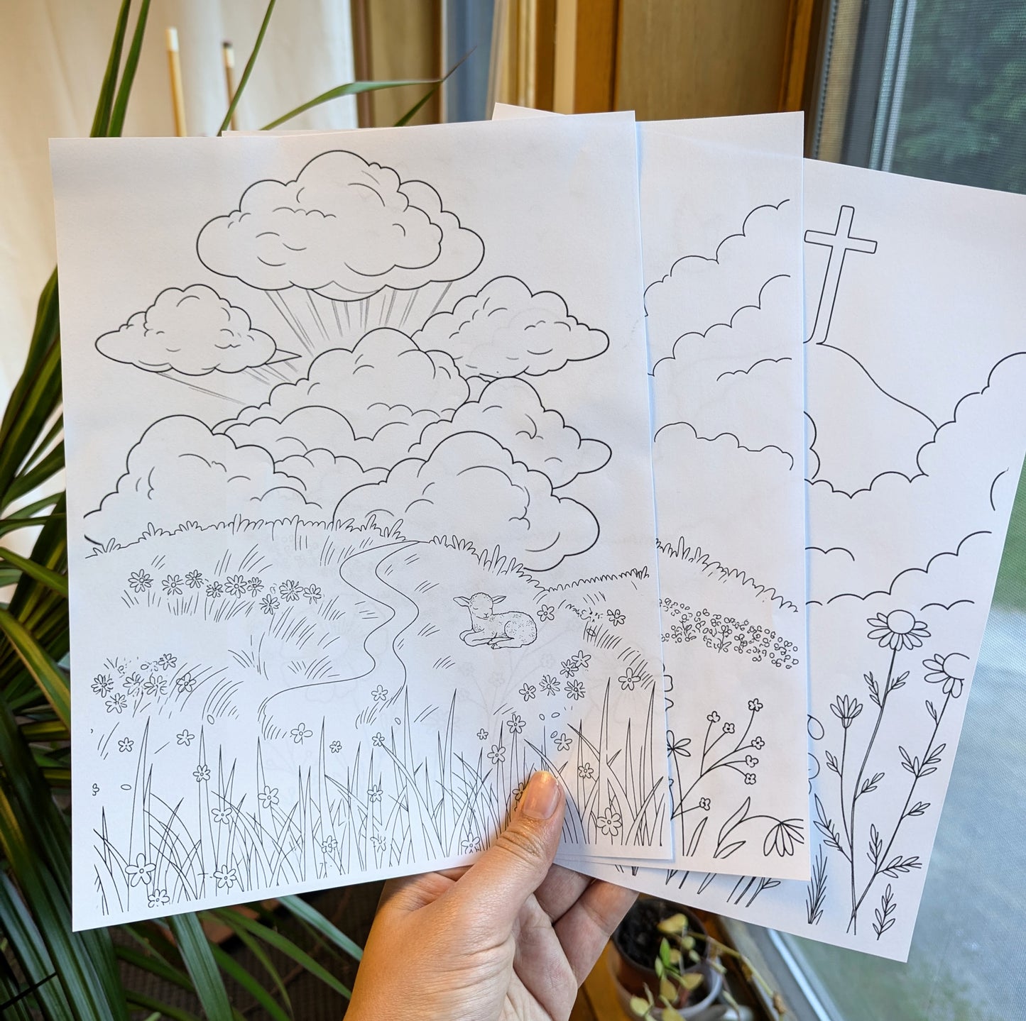 Wildflower and Cloud Printable Coloring Page - Set of 3 for All Ages