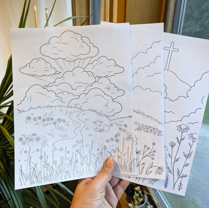 Wildflower and Cloud Printable Coloring Page - Set of 3 for All Ages