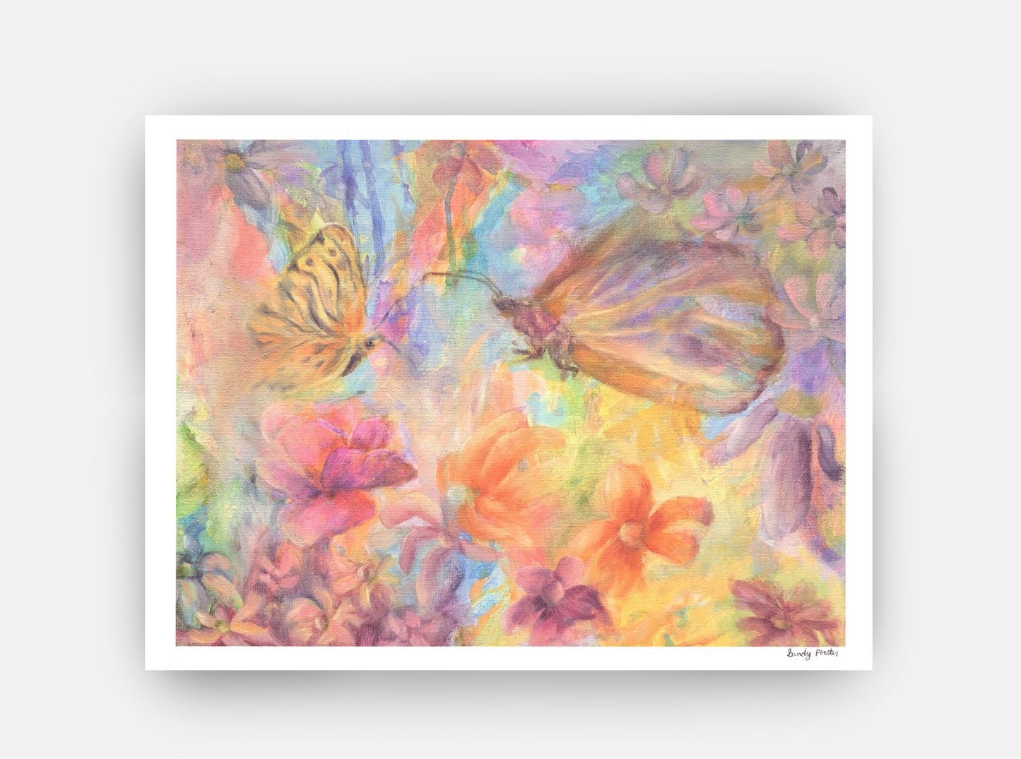 Moth and Butterfly Meet – Abstract Pastel Wall Art with Floral Design