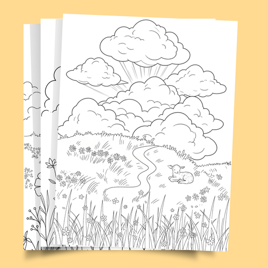Wildflower and Cloud Printable Coloring Page - Set of 3 for All Ages