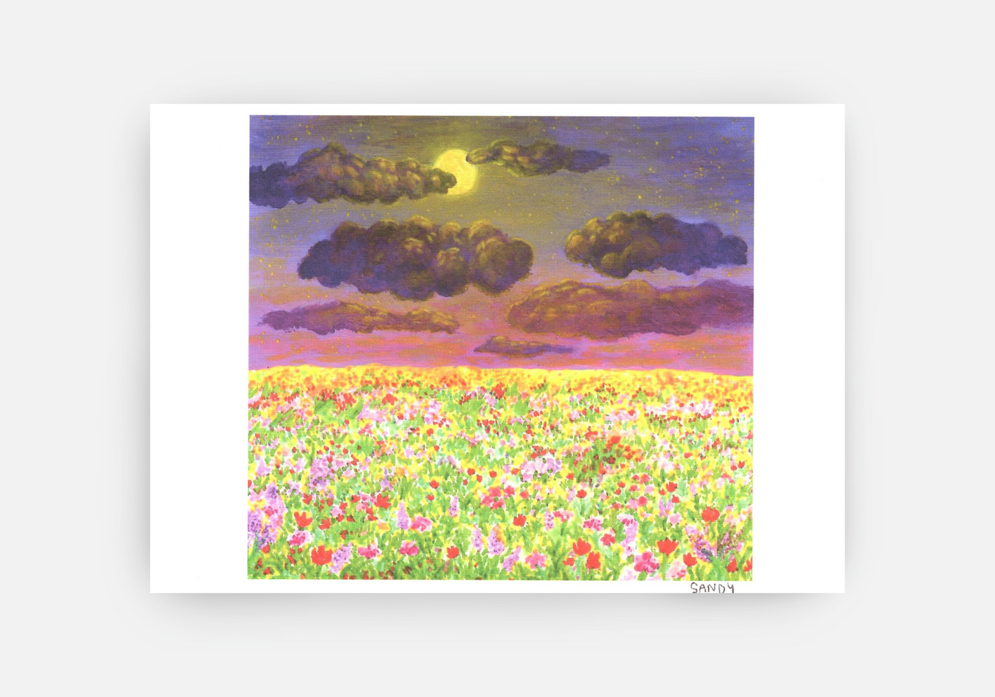 Moonlit Meadow – Wildflower Field Art Print with Night Sky