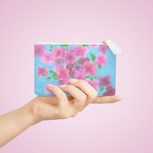 Mini Clutch Bag - Pink and Purple Floral with Green Leaves