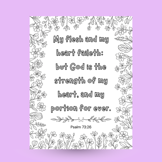Psalm 73:26 Coloring Page Free Printable | Bible Verse Coloring Sheet