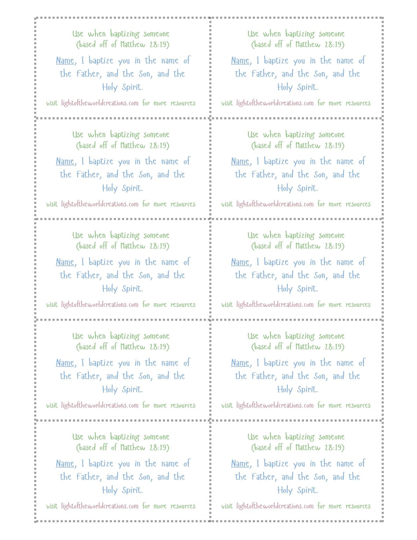 Baptism and Salvation Guide Card - Printable Set of Ten Cards