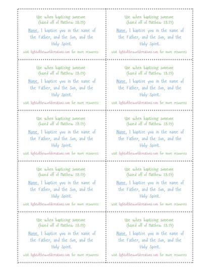 Baptism and Salvation Guide Card - Printable Set of Ten Cards