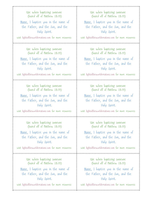 Baptism and Salvation Guide Card - Printable Set of Ten Cards