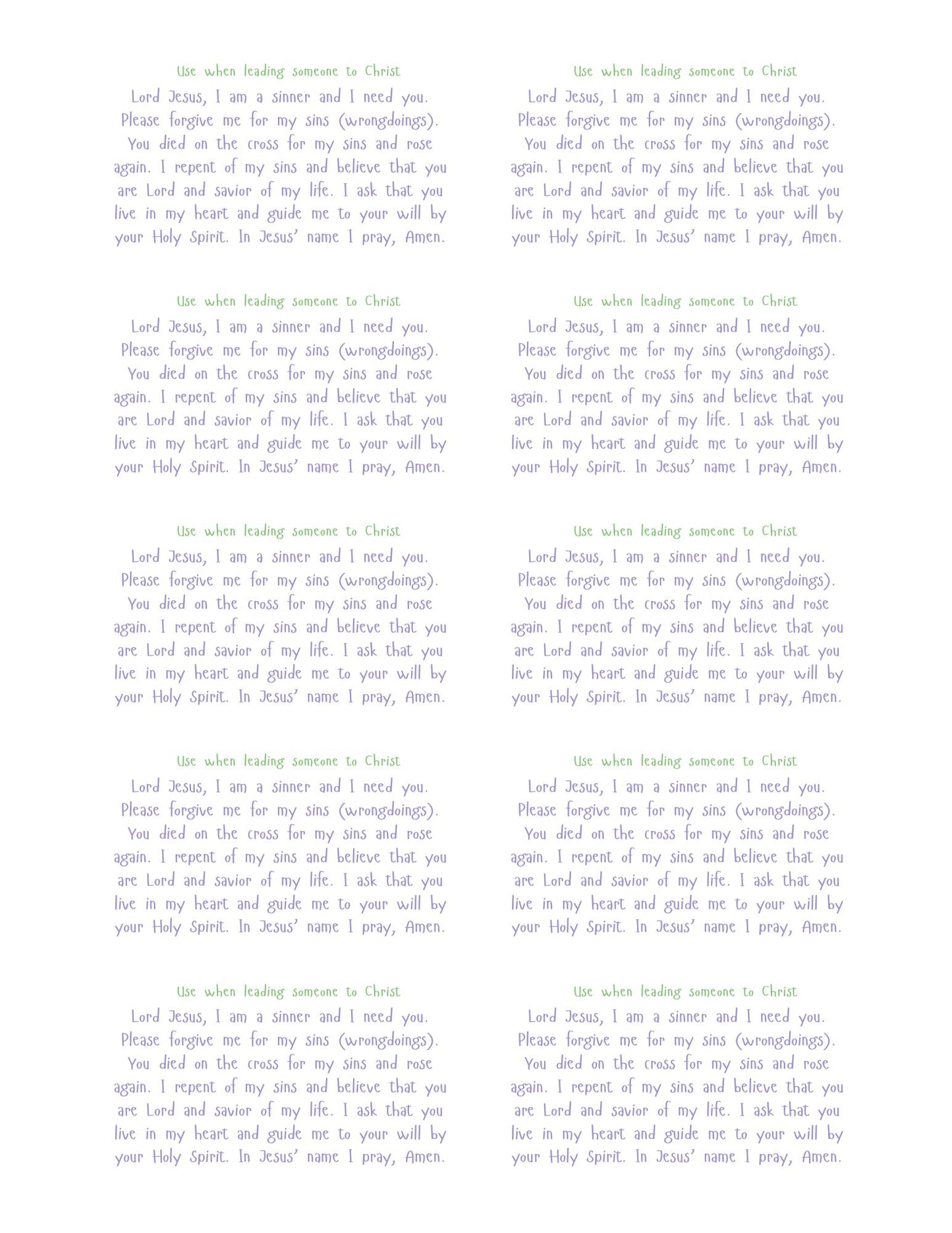 Baptism and Salvation Guide Card - Printable Set of Ten Cards
